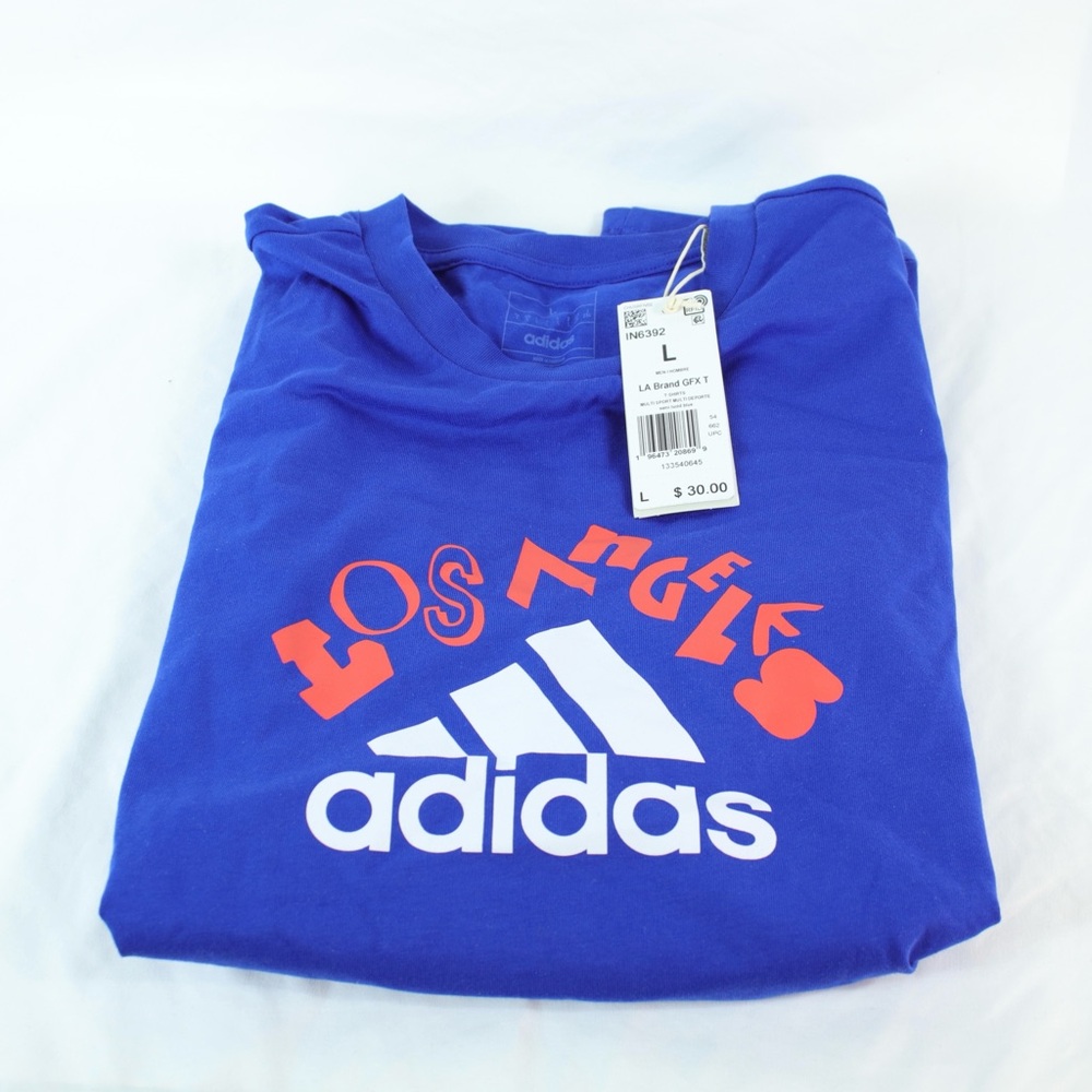 Adidas Semi Lucid Blue Los Angeles T-Shirt Mens Size L - NEW - Picture 5 of 5